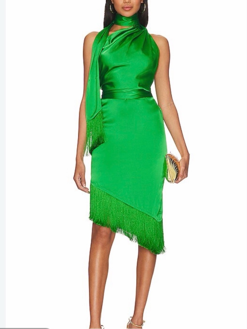 L'Academie One-Shoulder Green Fringe Cocktail Dress